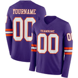 Custom Purple White-Orange Long Sleeve Authentic Football Jersey