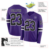 Custom Purple Black-White Long Sleeve Authentic Football Jersey