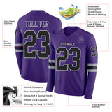 Custom Purple Black-Gray Long Sleeve Authentic Football Jersey