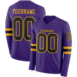 Custom Purple Black-Gold Long Sleeve Authentic Football Jersey
