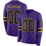 Custom Purple Black-Old Gold Long Sleeve Authentic Football Jersey