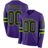 Custom Purple Black-Neon Green Long Sleeve Authentic Football Jersey