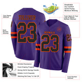 Custom Purple Black-Orange Long Sleeve Authentic Football Jersey