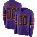 Custom Purple Black-Orange Long Sleeve Authentic Football Jersey