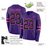 Custom Purple Black-Pink Long Sleeve Authentic Football Jersey