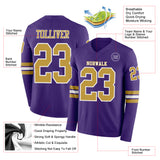 Custom Purple Old Gold-White Long Sleeve Authentic Football Jersey