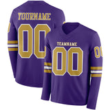Custom Purple Old Gold-White Long Sleeve Authentic Football Jersey