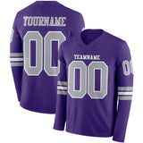 Custom Purple Gray-White Long Sleeve Authentic Football Jersey