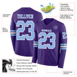 Custom Purple Light Blue-White Long Sleeve Authentic Football Jersey