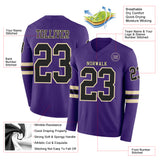 Custom Purple Black-Cream Long Sleeve Authentic Football Jersey