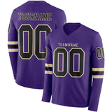 Custom Purple Black-Cream Long Sleeve Authentic Football Jersey
