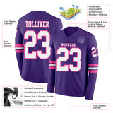 Custom Purple White-Pink Long Sleeve Authentic Football Jersey