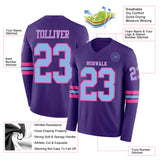 Custom Purple Light Blue-Pink Long Sleeve Authentic Football Jersey