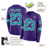 Custom Purple Teal-White Long Sleeve Authentic Football Jersey