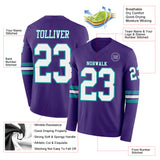 Custom Purple White-Teal Long Sleeve Authentic Football Jersey