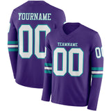 Custom Purple White-Teal Long Sleeve Authentic Football Jersey