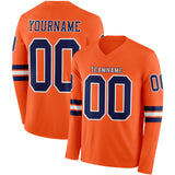 Custom Orange Navy-White Long Sleeve Authentic Football Jersey