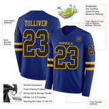 Custom Royal Black-Gold Long Sleeve Authentic Football Jersey