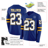 Custom Royal White Navy-Gold Long Sleeve Authentic Football Jersey