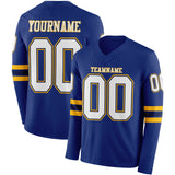 Custom Royal White Navy-Gold Long Sleeve Authentic Football Jersey