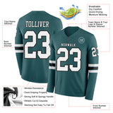 Custom Midnight Green White-Black Long Sleeve Authentic Football Jersey