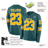 Custom Midnight Green Gold-White Long Sleeve Authentic Football Jersey