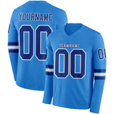 Custom Powder Blue Royal-White Long Sleeve Authentic Football Jersey