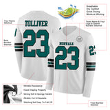 Custom White Midnight Green-Black Long Sleeve Authentic Football Jersey