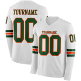 Custom White Green-Orange Long Sleeve Authentic Football Jersey