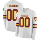 Custom White Burgundy-Gold Long Sleeve Authentic Football Jersey