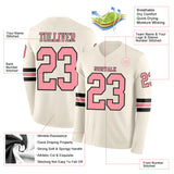 Custom Cream Medium Pink-Black Long Sleeve Authentic Football Jersey