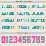 Custom Cream Pink-Teal Long Sleeve Authentic Football Jersey