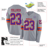 Custom Gray Purple-Orange Long Sleeve Authentic Football Jersey