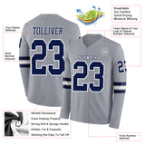 Custom Gray Navy-White Long Sleeve Authentic Football Jersey