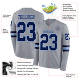 Custom Gray Navy-Light Blue Long Sleeve Authentic Football Jersey