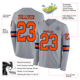 Custom Gray Orange-Navy Long Sleeve Authentic Football Jersey