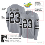 Custom Gray Black-White Long Sleeve Authentic Football Jersey