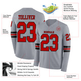 Custom Gray Red-Black Long Sleeve Authentic Football Jersey