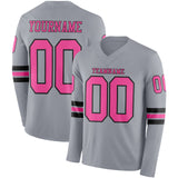 Custom Gray Pink-Black Long Sleeve Authentic Football Jersey