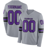 Custom Gray Purple-Black Long Sleeve Authentic Football Jersey