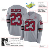 Custom Gray Crimson-Black Long Sleeve Authentic Football Jersey