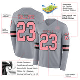 Custom Gray Medium Pink-Black Long Sleeve Authentic Football Jersey