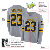 Custom Gray Black-Gold Long Sleeve Authentic Football Jersey