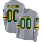 Custom Gray Green-Gold Long Sleeve Authentic Football Jersey