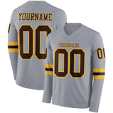 Custom Gray Brown-Gold Long Sleeve Authentic Football Jersey