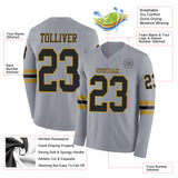 Custom Gray Black-Old Gold Long Sleeve Authentic Football Jersey