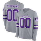 Custom Gray Purple-White Long Sleeve Authentic Football Jersey