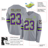 Custom Gray Purple-Neon Green Long Sleeve Authentic Football Jersey