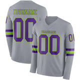 Custom Gray Purple-Neon Green Long Sleeve Authentic Football Jersey