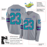 Custom Gray Teal-Purple Long Sleeve Authentic Football Jersey